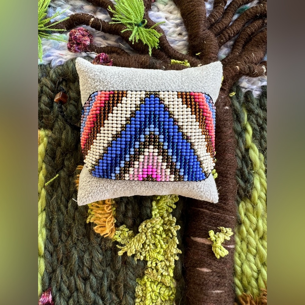 Colorful Geometric Pattern Beaded Cuff Bracelet -… - image 1